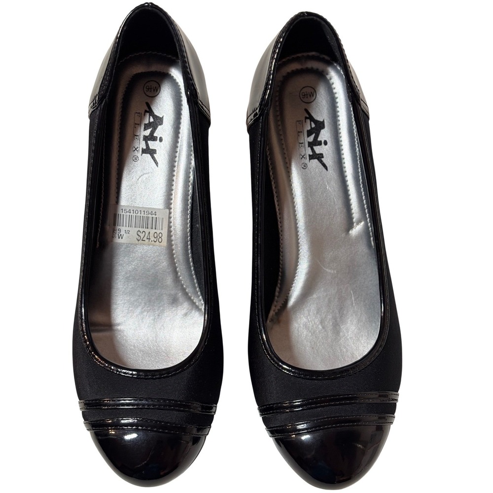 Air Flex Kitten Heel Pumps Womens 9.5W Black Excellent‎ Patent Cap Toe Business